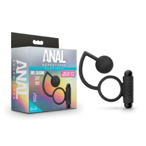 Anal Adventures Platinum - Silicone Anal Ball With Vibrating C-Ring - Black