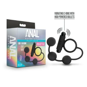 Anal Adventures Platinum - Silicone Anal Beads With Vibrating C-Ring - Black