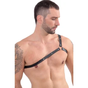 Pechera De Un Hombro-  Eco-Cuero Negro