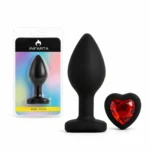 Anal Plug Heart Love Silicone Small Black Plug - Red Diamond