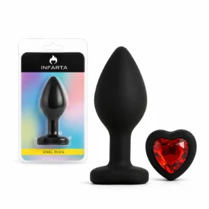 Anal Plug Heart Love Silicone Small Black Plug - Red Diamond
