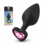 Anal Plug Heart Love Silicone Medium Black Plug - Pink Diamond