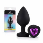 Anal Plug Heart Love Silicone Large Black Plug - Purple Diamond